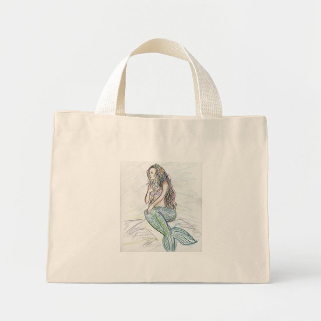Kleine Mermaid Custom Art Personalisiert Tote Bag Mini Stoffbeutel (Vorne)