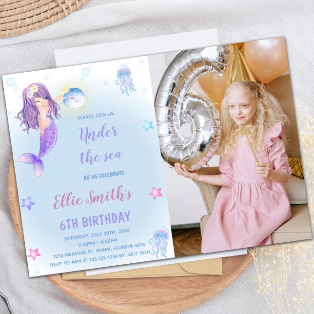 Kleine Mermaid-Karten mit Foto Einladung (Little Mermaid Cards with photo)