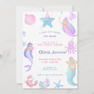 Kleine Mermaid Lila Pink Baby Dusche Einladung