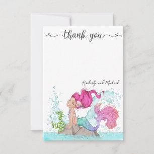 Kleine Mermaid Watercolor Geburtstagsdusche Dankeskarte