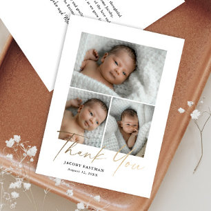 Kleine Minimal-Schrift 3 Foto-Baby Dankeskarte