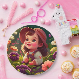 Kleine Minimalistische Girl Garden Rundpapierplatt Pappteller