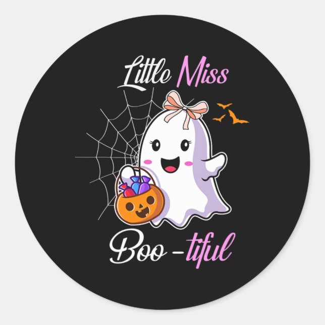 Kleine Miss Boo-schönes Niedliches Halloween-Kostü Runder Aufkleber (Vorderseite)