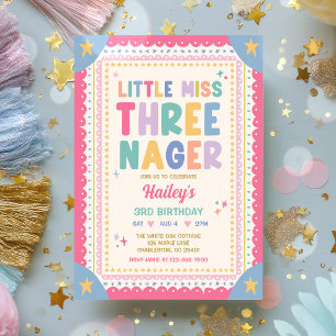 Kleine Miss Dreijährige Whimsical Mädchen 3. Gebur Einladung