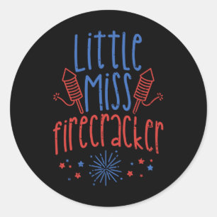 Kleine Miss Firecracker Funny 4. Juli Patriot Runder Aufkleber