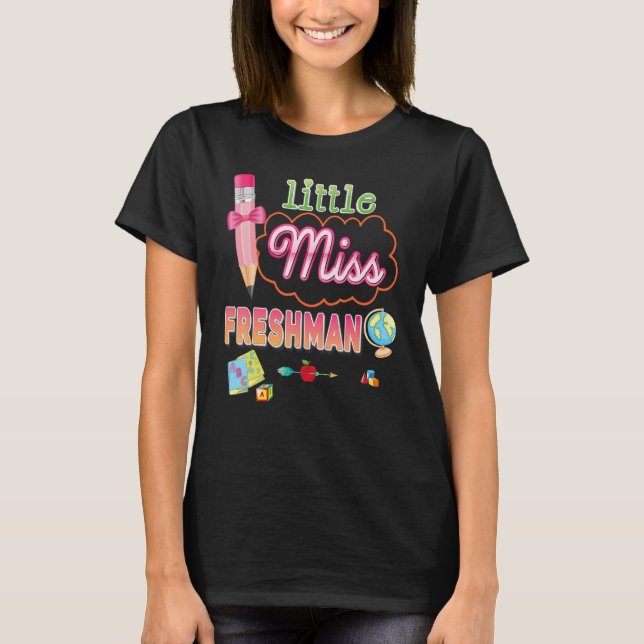 Kleine Miss Freshman Pencil Bow zurück in die Schu T-Shirt (Vorderseite)