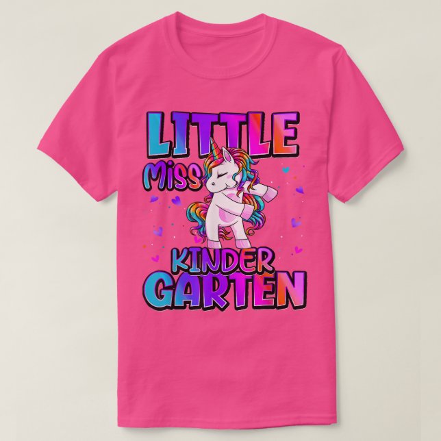 Kleine Miss Kindergarten Einhorn zurück zur Schule T-Shirt (Design vorne)