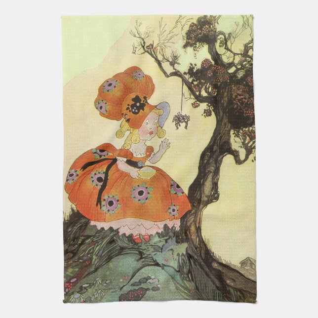 Kleine Miss Muffet & Spider, Vintage Muttergoose Handtuch (Vertikal)