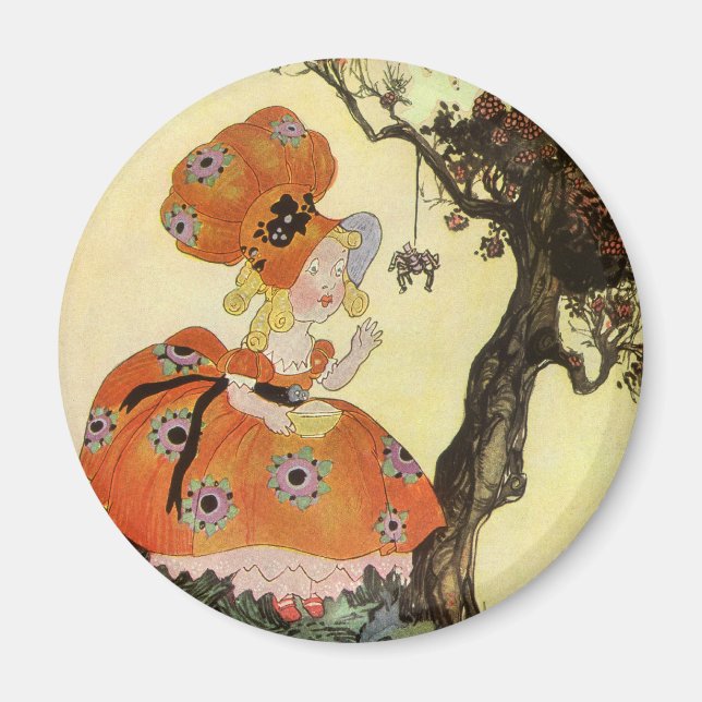 Kleine Miss Muffet & Spider, Vintage Muttergoose Magnet (Vorne)