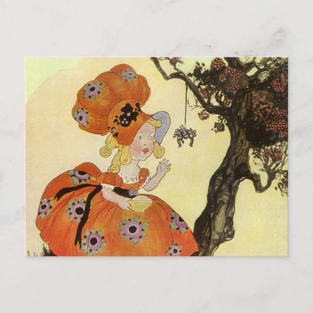 Kleine Miss Muffet & Spider, Vintage Muttergoose Postkarte (Vorderseite)