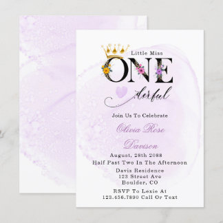 Kleine Miss One derful Lila 1. Geburtstag Party Einladung