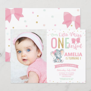 Kleine Miss ONEderful 1. Geburtstag Elephant Foto Einladung