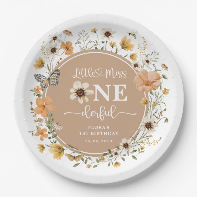 Kleine Miss ONEderful Fall Wildblume Geburtstag Pappteller (Vorderseite)
