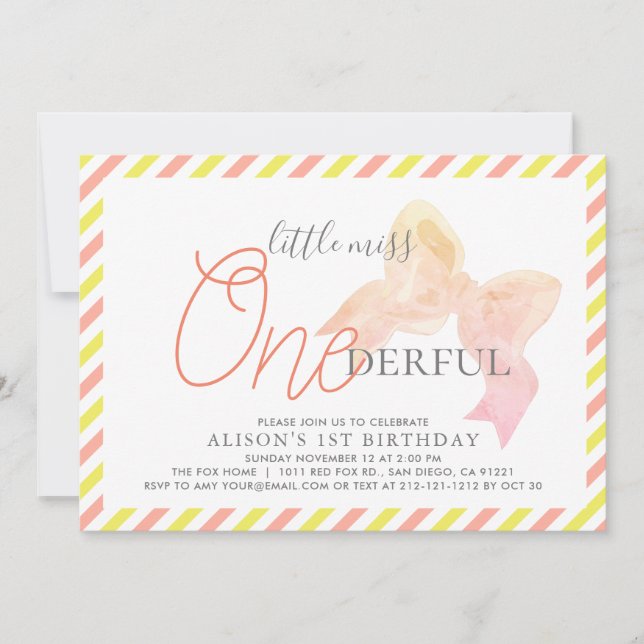 Kleine Miss ONEderful Girl 1. Geburtstag Einladung (Vorderseite)