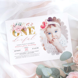 Kleine Miss ONEderful Gold 1. Geburtstag Foto Einladung