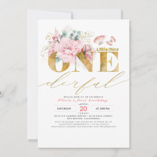 Kleine Miss ONEderful Gold Glitzer 1. Geburtstag Einladung