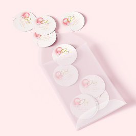 Kleine Miss ONEderful Pink Ballon Floral Geburtsta Runder Aufkleber