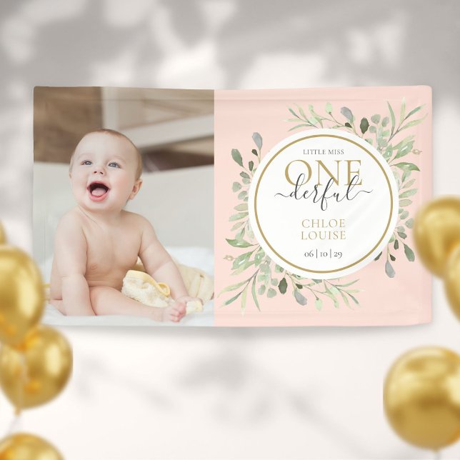 Kleine Miss ONEderful Pink Erster Geburtstag Foto Banner (Von Creator hochgeladen)