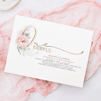 Kleine Miss ONEderful Pink Floral 1. Geburtstag Einladung