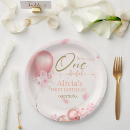 Kleine Miss ONEderful Pink Floral 1. Geburtstag Pappteller