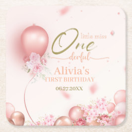 Kleine Miss ONEderful Pink Floral 1. Geburtstag Rechteckiger Pappuntersetzer