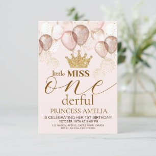 Kleine Miss ONEderful Pink Gold Crown 1. Geburtsta Einladung