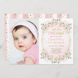 Kleine Miss ONEderful Pink Gold Floral Geburtstag Einladung