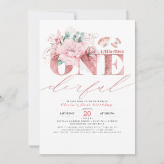 Kleine Miss ONEderful Rose Gold 1. Geburtstag Invi Einladung
