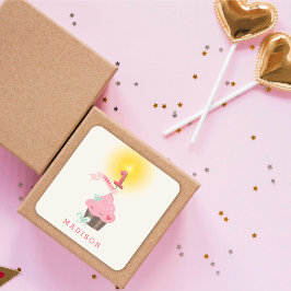 Kleine Miss Pink Cupcake Girl's 1. Geburtstag Part Quadratischer Aufkleber