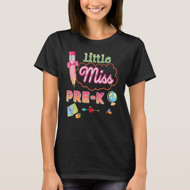 Kleine Miss Pre K Stift Bow zurück in die Schule K T-Shirt (Vorderseite)
