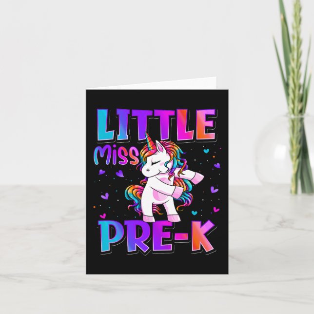 Kleine Miss Pre-K Unicorn zurück zu Schulmädchen Karte (Vorderseite)