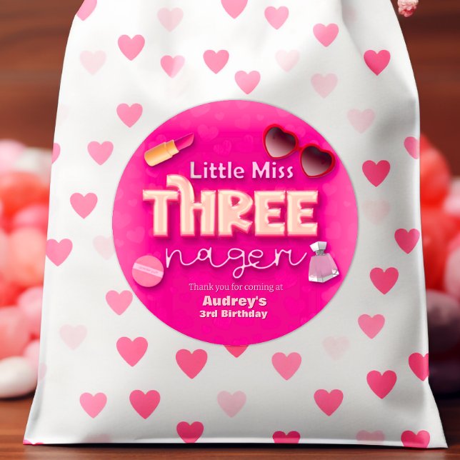 Kleine Miss Threenager - Mädchen 3. Geburtstag Runder Aufkleber (Little Miss Threenager - Girl 3rd Birthday Classic Round Sticker)