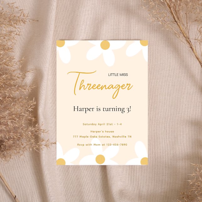 Kleine Miss Threenager Pink Daisy Geburtstag Einladung (Von Creator hochgeladen)