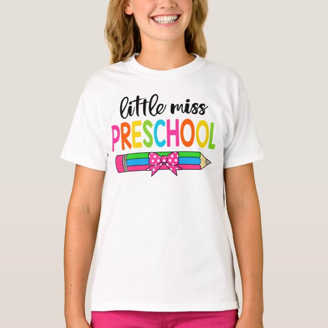 Kleine Miss Vorschool Mädchen zurück in die Schule T-Shirt (Vorderseite)