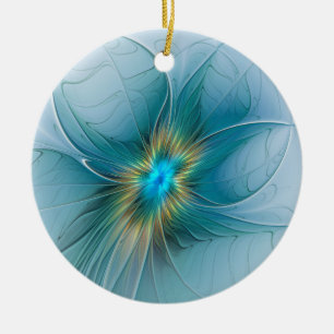 Kleine moderne blaue goldene Fractal-Kunstblume Keramik Ornament