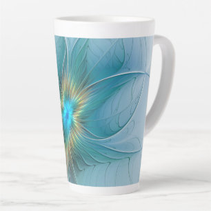 Kleine moderne blaue goldene fraktale Blumenkunst Milchtasse
