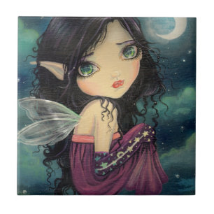 Kleine Mond Großaugen-Fee Fantasy-Kunst Fliese