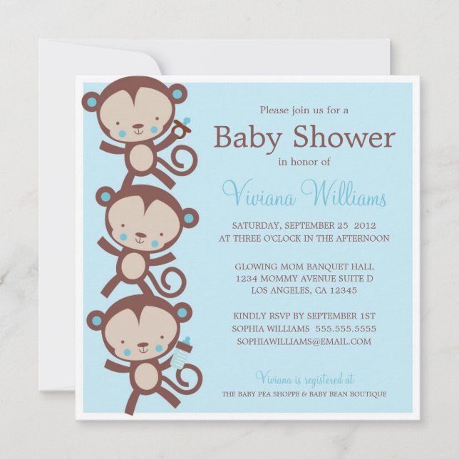 KLEINE MONKEYS| BABY SHOWING INVITATION EINLADUNG (Vorderseite)