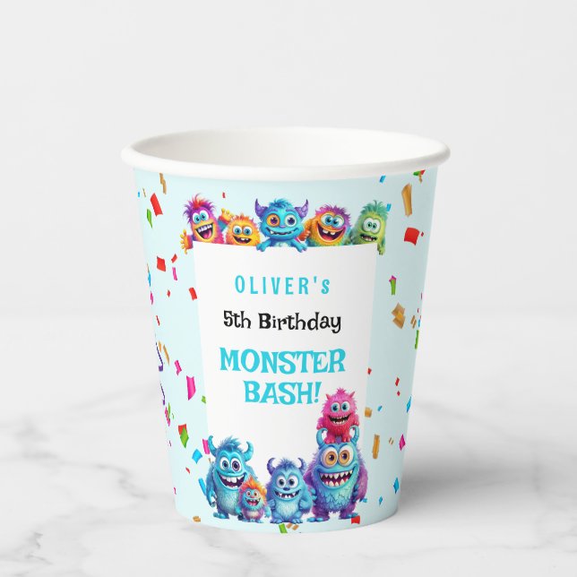 Kleine Monster Boy Birthday Party Paper Cups Pappbecher (Vorderseite)