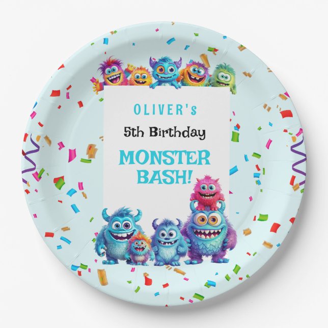 Kleine Monster Boy Birthday Party Teller (Vorderseite)