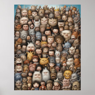 Kleine Monster, die sich für ein Foto einer Gruppe Poster