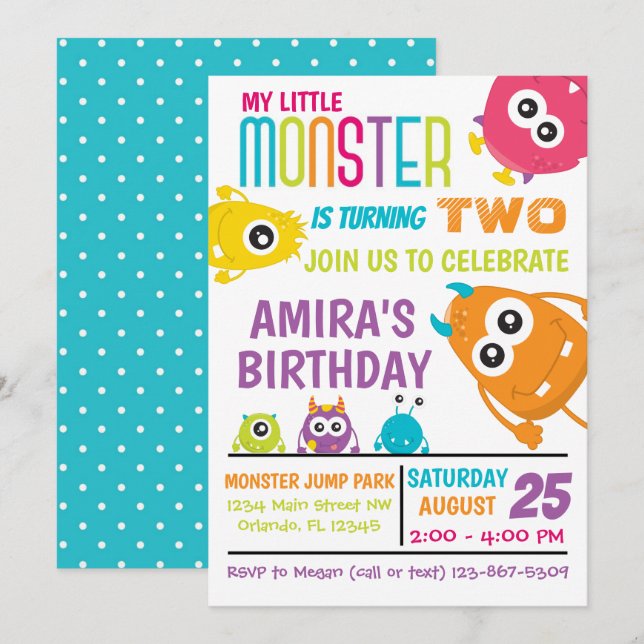 Kleine Monster Geburtstagsparty Einladung (Vorne/Hinten)