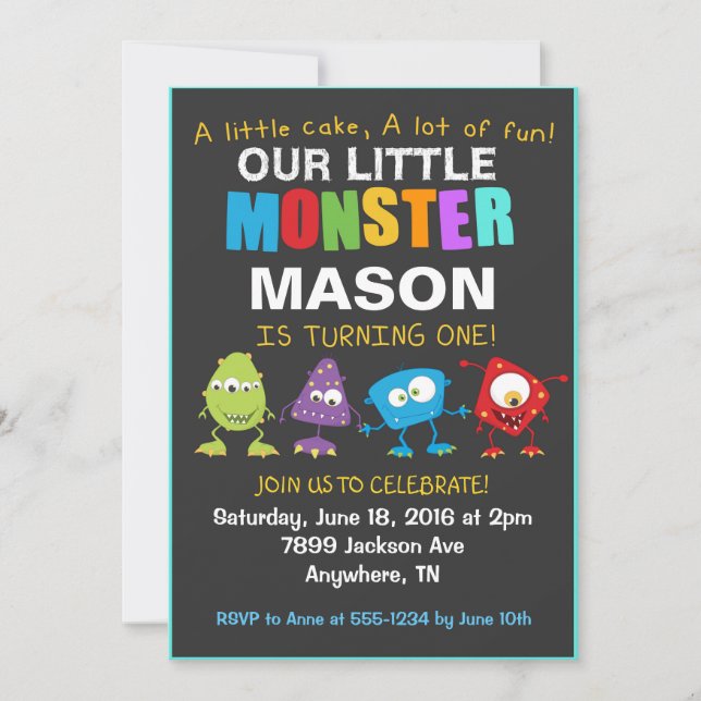 Kleine Monster-Geburtstagsparty Einladung (Vorderseite)