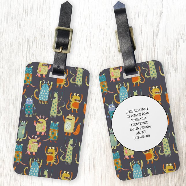 Kleine Monster Individuelle Name Gepäckanhänger (Fun little monsters personalized details luggage tag)