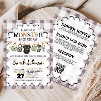 Kleine Monster-Wäscheleine Gingham-Baby-Party Einladung