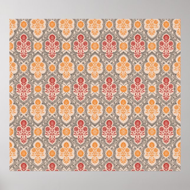 KLEINE MUGHAL BLUME PATTERN-DESIGN HINTERGRUNDKUNS POSTER (Vorne)