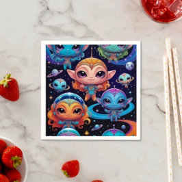 Kleine Multicolore-Außerirdischen im Weltraum Serviette