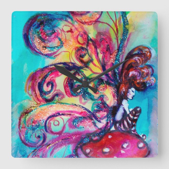 KLEINE MUSHÖMCHEN QUADRATISCHE WANDUHR (Vorderseite)