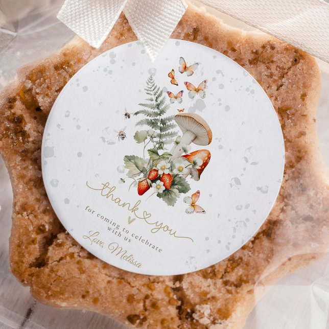 Kleine Mushroom Baby Shower Wald Baby Dusche Runder Aufkleber (fall baby shower, woodland baby shower, rustic baby shower, little mushroom baby shower, gender neut)