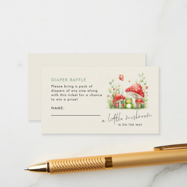 Kleine Mushroom Frog Diaper Raffle Baby Dusche Begleitkarte (Vorderseite/Rückseite Beispiel)